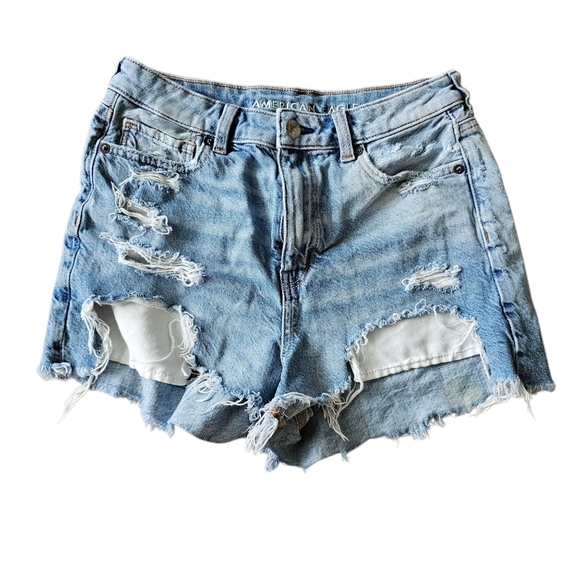 American Eagle Blue Denim Mom Style High Rise Jean Shorts Size 4 - Picture 1 of 5